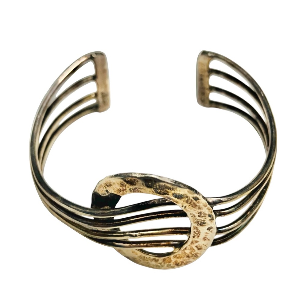 Vintage Sterling Silver Handmade Modernist Cuff Bracelet